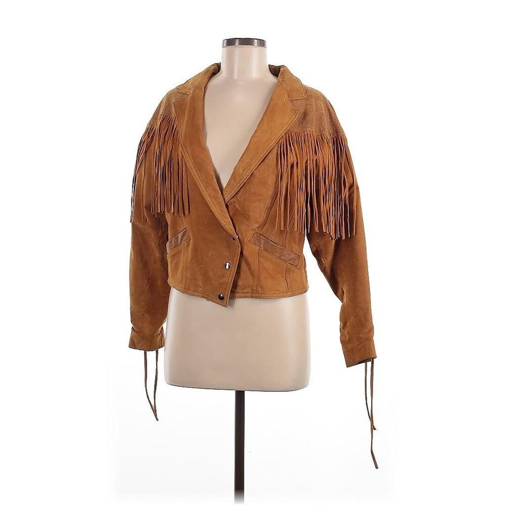Suede Fringe Leather Jacket - Brown
